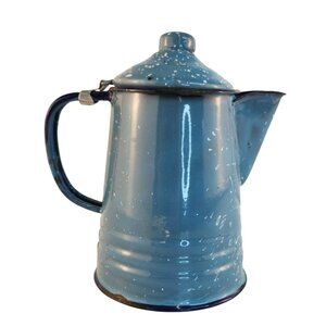 Enamelware Blue Speckled Coffee Pot Vintage Rustic Display Kitchen Decor